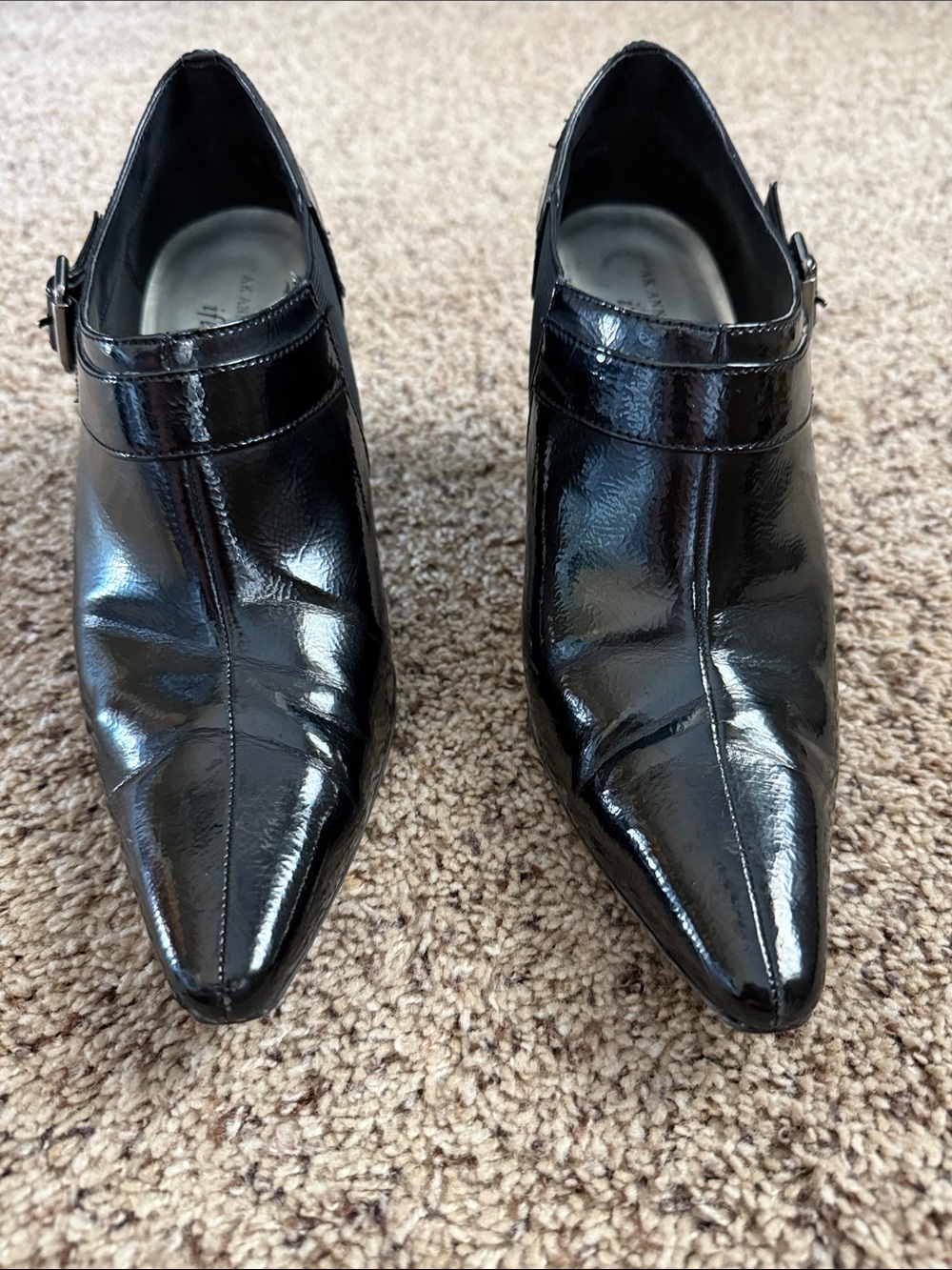 Anne Klein Black Patent Leather Pointed Oxfords